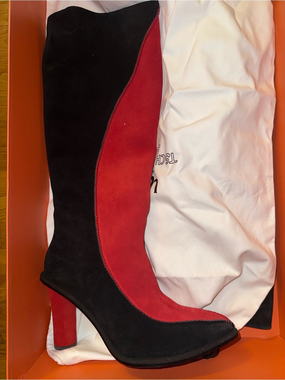 UGG collab - Black and Red Suede Knee-High Block Heel Boots - SOLD OUT EVRYWHERE